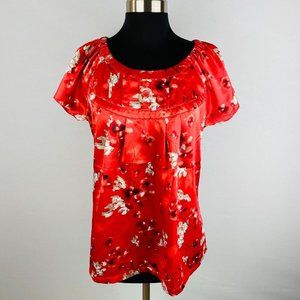 Apt 9 Womens Large L Red Multicolor Abstract Floral Print Short Sleeves Top